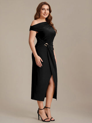 Short Sleeves Off Shoulder Bodycon High Stretch Midi Wedding Guest Dresses