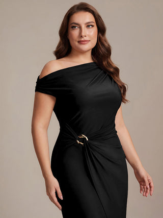 Short Sleeves Off Shoulder Bodycon High Stretch Midi Wedding Guest Dresses