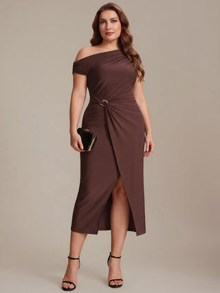 Short Sleeves Off Shoulder Bodycon High Stretch Midi Wedding Guest Dresses