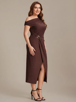 Short Sleeves Off Shoulder Bodycon High Stretch Midi Wedding Guest Dresses