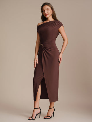 Short Sleeves Off Shoulder Bodycon High Stretch Midi Wedding Guest Dresses