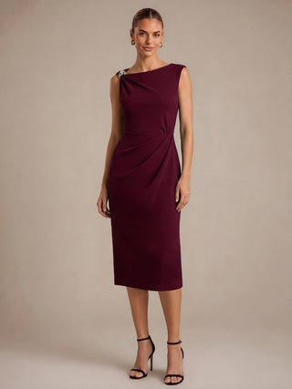 Asymmetric Neckline Crepe Midi Wedding Guest Dresses