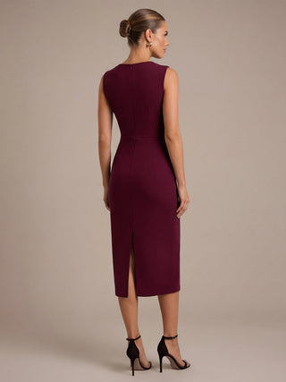 Asymmetric Neckline Crepe Midi Wedding Guest Dresses