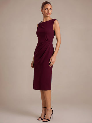 Asymmetric Neckline Crepe Midi Wedding Guest Dresses