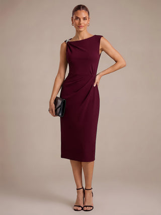 Asymmetric Neckline Crepe Midi Wedding Guest Dresses