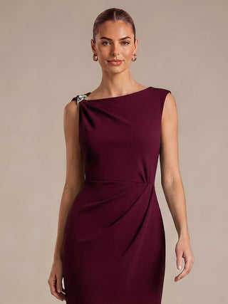 Asymmetric Neckline Crepe Midi Wedding Guest Dresses