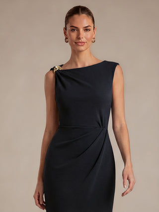 Asymmetric Neckline Crepe Midi Wedding Guest Dresses