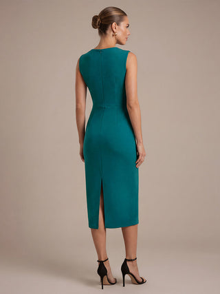 Asymmetric Neckline Crepe Midi Wedding Guest Dresses