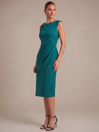 Asymmetric Neckline Crepe Midi Wedding Guest Dresses