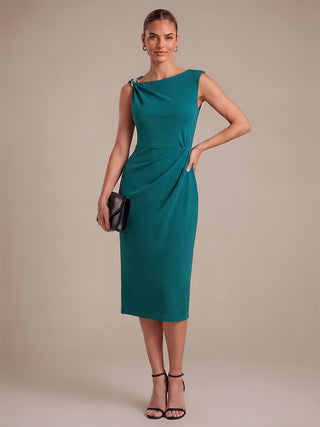 Asymmetric Neckline Crepe Midi Wedding Guest Dresses