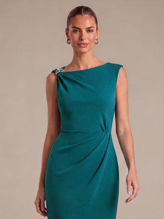 Asymmetric Neckline Crepe Midi Wedding Guest Dresses