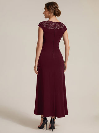 Short Sleeve High Stretch A-Line High-Low Wedding Guest Dress with Knot Detail & Sequins