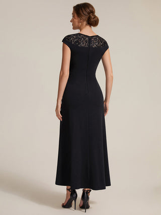 Short Sleeve High Stretch A-Line High-Low Wedding Guest Dress with Knot Detail & Sequins