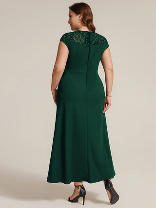 Short Sleeve High Stretch A-Line High-Low Wedding Guest Dress with Knot Detail & Sequins