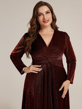 Long Sleeve High Stretch A-Line Tea Length Knot Detail Wedding Guest Dresses