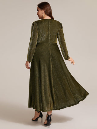 Long Sleeve High Stretch A-Line Tea Length Knot Detail Wedding Guest Dresses