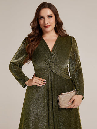 Long Sleeve High Stretch A-Line Tea Length Knot Detail Wedding Guest Dresses