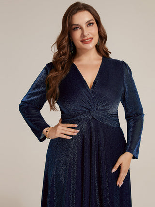 Long Sleeve High Stretch A-Line Tea Length Knot Detail Wedding Guest Dresses