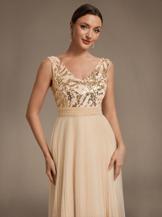 Plus Size Sleeveless Tulle V-Neck A-Line Sequin Lace Wedding Guest Dresses
