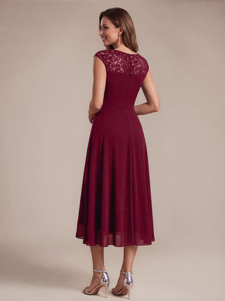 Sleeveless Lace A-Line Tea Length Wedding Guest Dress