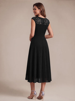 Sleeveless Lace A-Line Tea Length Wedding Guest Dress