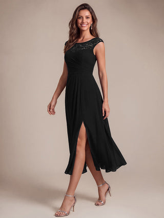 Sleeveless Lace A-Line Tea Length Wedding Guest Dress