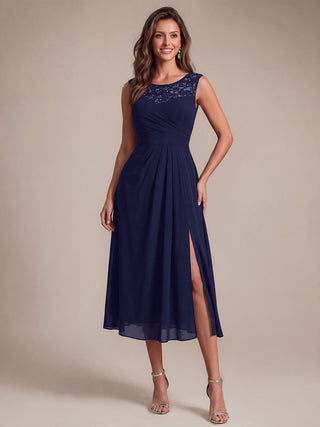 Sleeveless Lace A-Line Tea Length Wedding Guest Dress