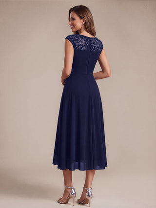 Sleeveless Lace A-Line Tea Length Wedding Guest Dress