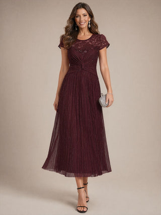 Cap Sleeve Lace A-line Midi Wedding Guest Dresses