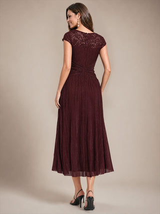 Cap Sleeve Lace A-line Midi Wedding Guest Dresses