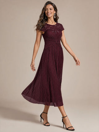 Cap Sleeve Lace A-line Midi Wedding Guest Dresses