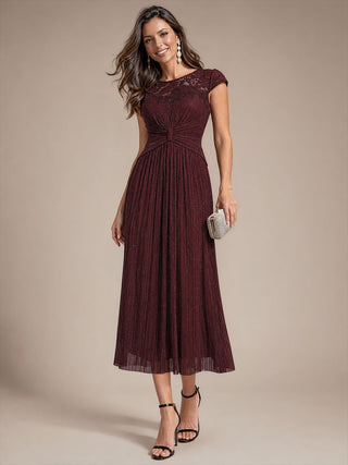 Cap Sleeve Lace A-line Midi Wedding Guest Dresses