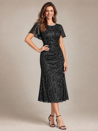 Sequins Round Neck Wedding Guest Dresses