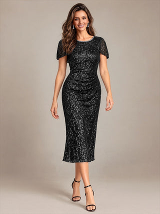 Sequins Round Neck Wedding Guest Dresses
