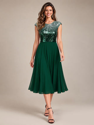 Sequins Round Neckline Cap Sleeve Wedding Guest Dresses