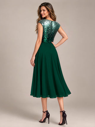 Sequins Round Neckline Cap Sleeve Wedding Guest Dresses