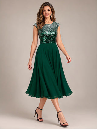 Sequins Round Neckline Cap Sleeve Wedding Guest Dresses