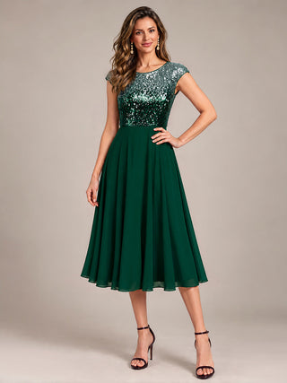 Sequins Round Neckline Cap Sleeve Wedding Guest Dresses