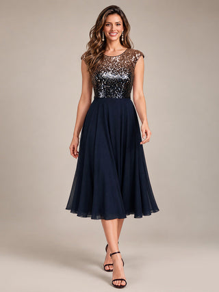 Sequins Round Neckline Cap Sleeve Wedding Guest Dresses