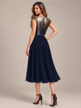 Sequins Round Neckline Cap Sleeve Wedding Guest Dresses