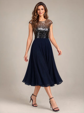 Sequins Round Neckline Cap Sleeve Wedding Guest Dresses