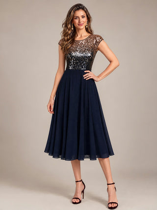 Sequins Round Neckline Cap Sleeve Wedding Guest Dresses