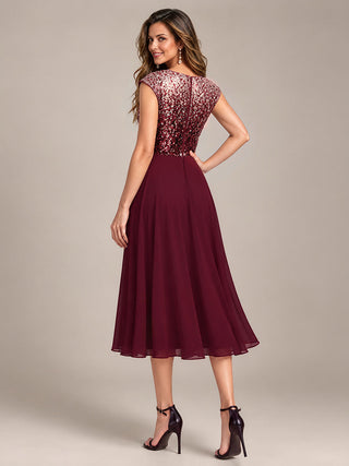 Sequins Round Neckline Cap Sleeve Wedding Guest Dresses
