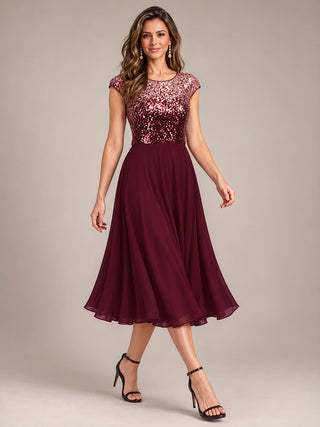 Sequins Round Neckline Cap Sleeve Wedding Guest Dresses