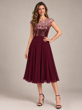Sequins Round Neckline Cap Sleeve Wedding Guest Dresses