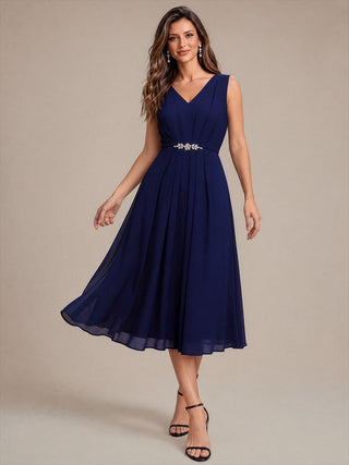Sleeveless Chiffon V-Neck Wedding Guest Dress