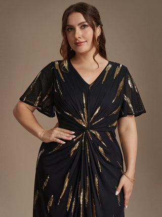Short Sleeve Ruffle Sheath V-Neck High Stretch Wedding Guest Dresses
