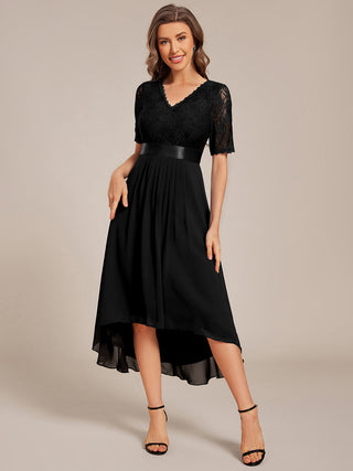 Embroidery Contrast Chiffon Wedding Guest Dresses with Asymmetrical Hem