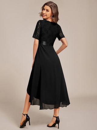Embroidery Contrast Chiffon Wedding Guest Dresses with Asymmetrical Hem