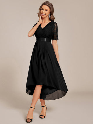 Embroidery Contrast Chiffon Wedding Guest Dresses with Asymmetrical Hem